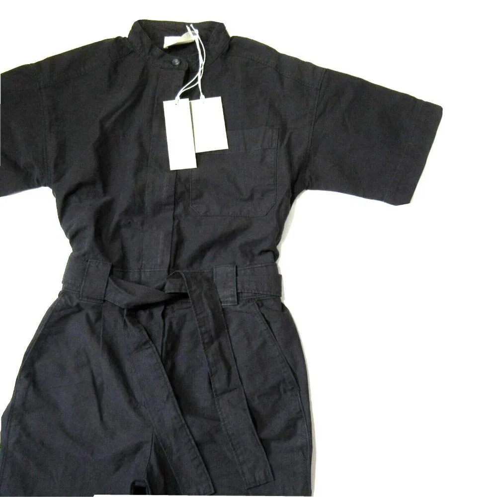 NWT Everlane The Fatigue Short-Sleeve Jumpsuit in Black Belted Cotton Utility 00